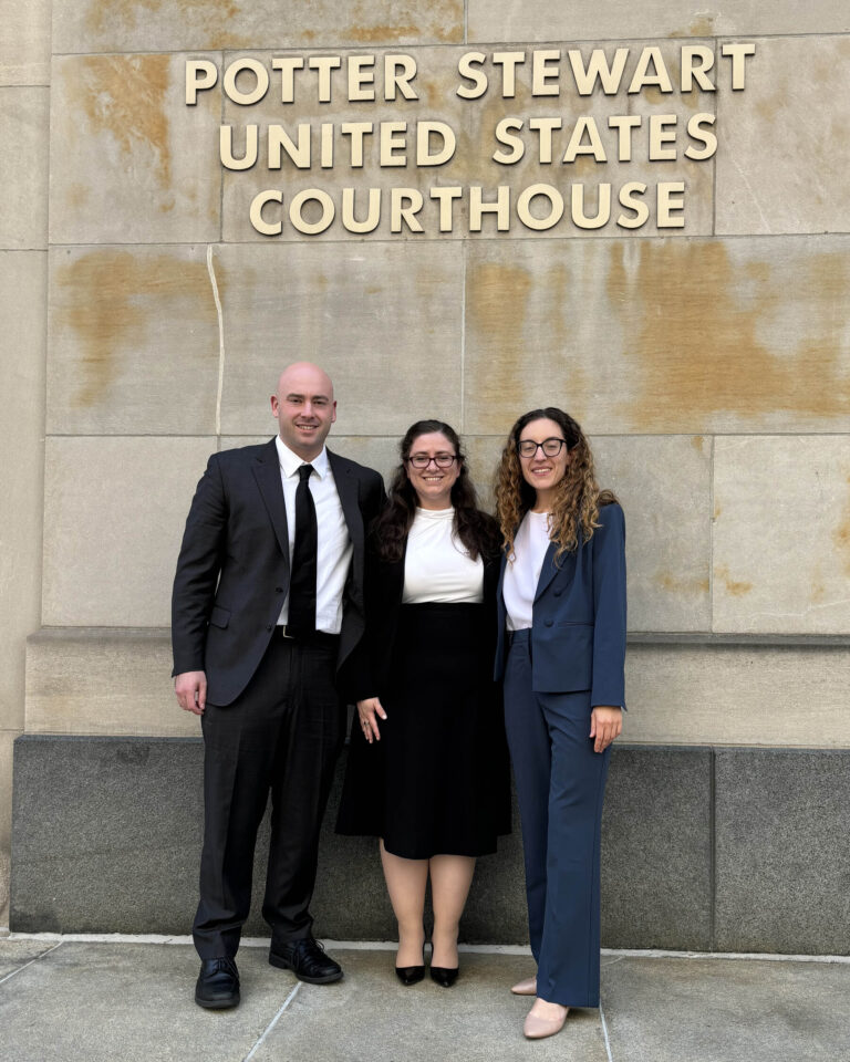 Jonathan Resnick '24, First Amendment Clinic Director Lena Shapiro, and Lilian Alexandrova ‘24.