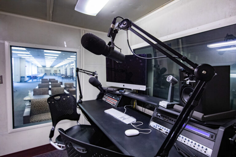 An audio recording studio.
