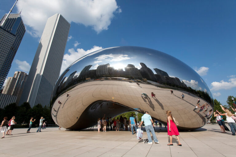 Cloud Gate sculpture in Chicago, Illinois, created by artist Anish Kapoor.