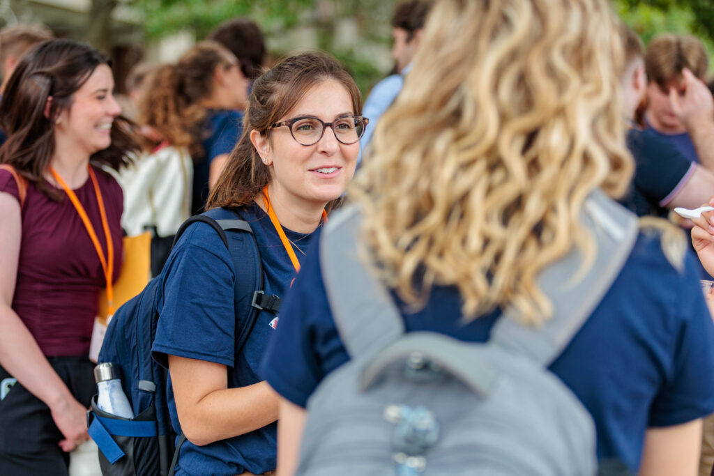 Students socialize during an ice cream social.