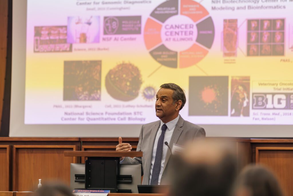 Dr. Rohit Bhargava delivers a keynote address during the AI in Cancer Surgery and Care Conference