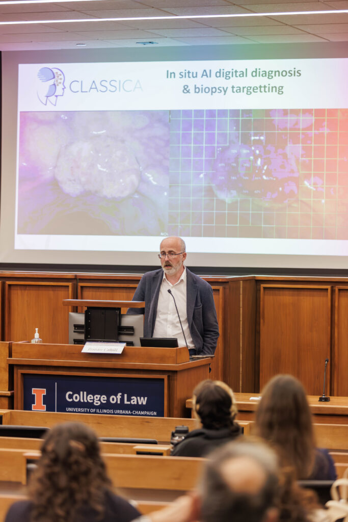 Dr. Ronan Cahill delivers a keynote address during the AI in Cancer Surgery and Care Conference