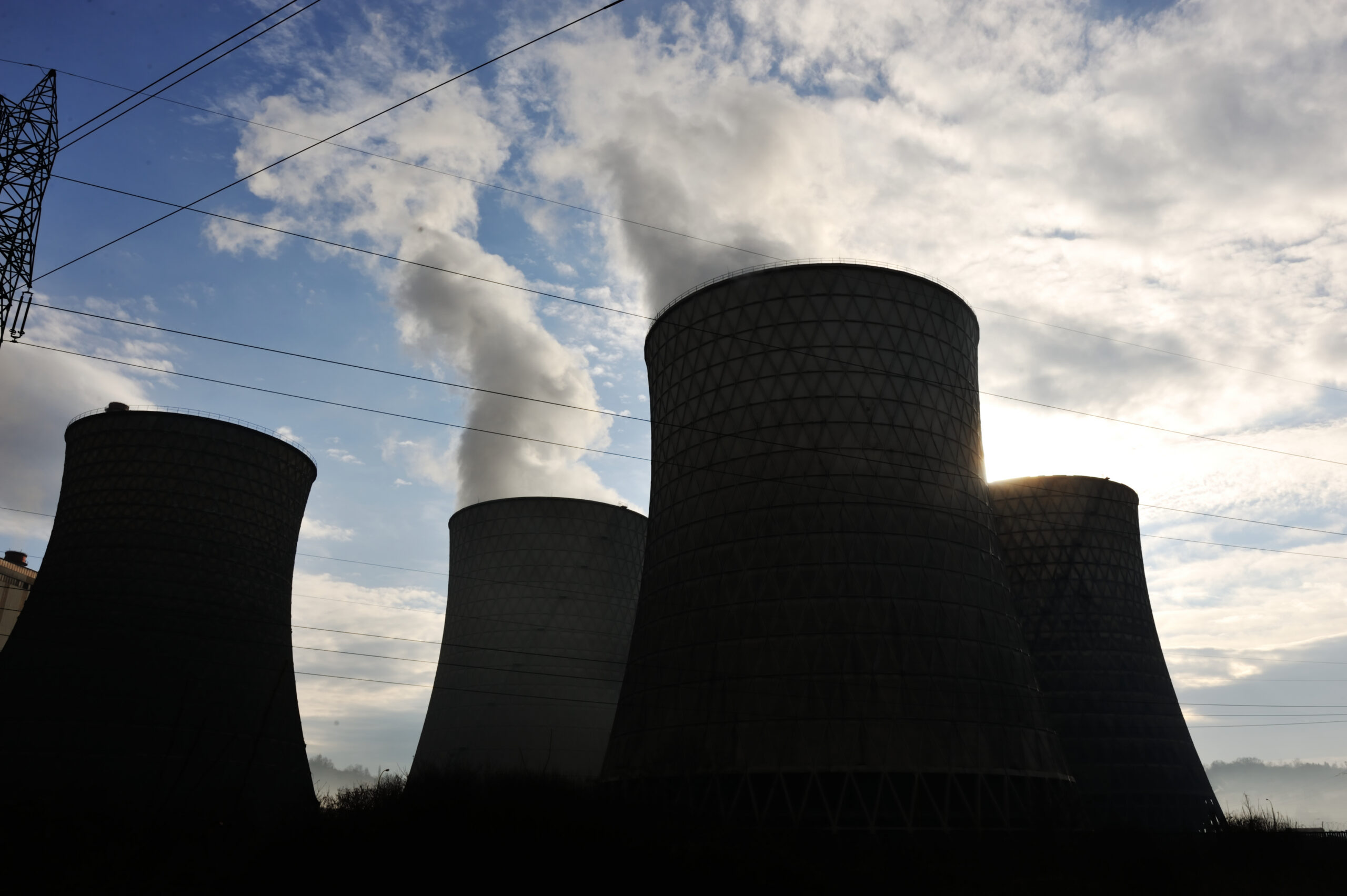 Power station releasing steam