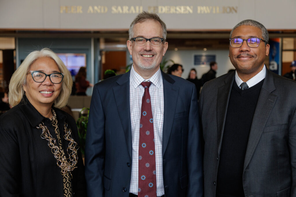 Professor Amy Santos, Professor Eric Johnson, Dean Jamelle Sharpe