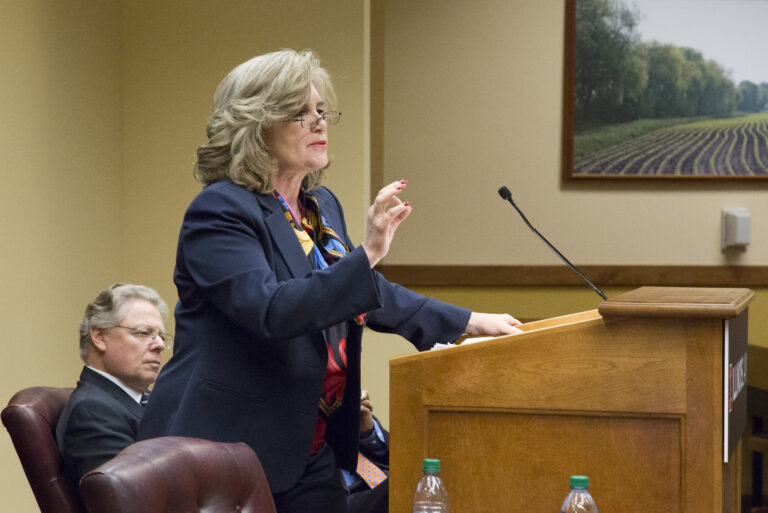 Heidi Hurd speaks during her investiture ceremony.
