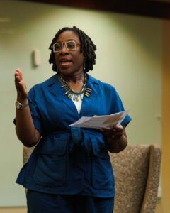 Judge Candace Jackson-Awikumi speaks as Jurist in Residence at the College of Law