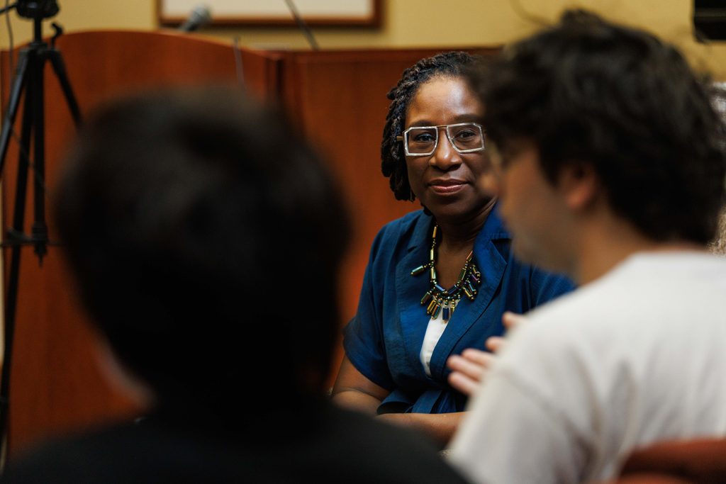 Judge Candace Jackson-Akiwumi engages with students during her class.