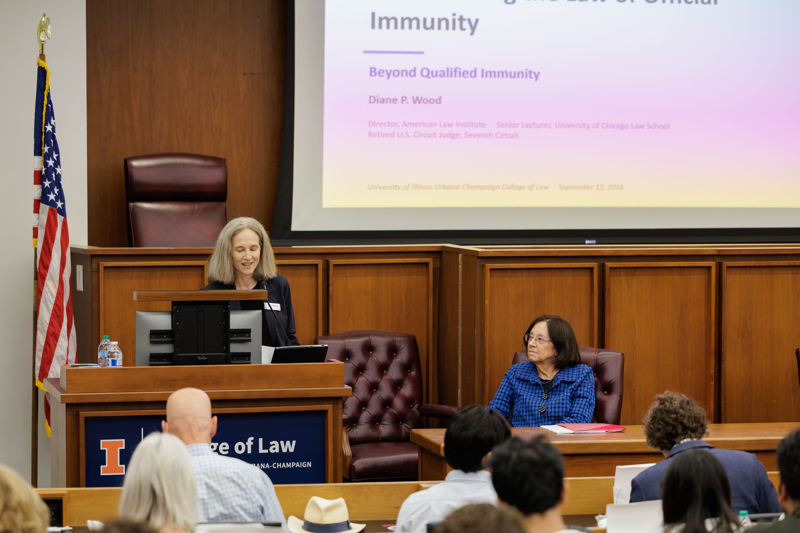 Professor Verity Winship introduces Judge Diane Wood before she delivers the 2026 Carl L. Vacketta Lecture.